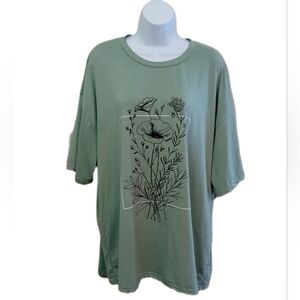Green Graphic T-Shirt with Floral Design